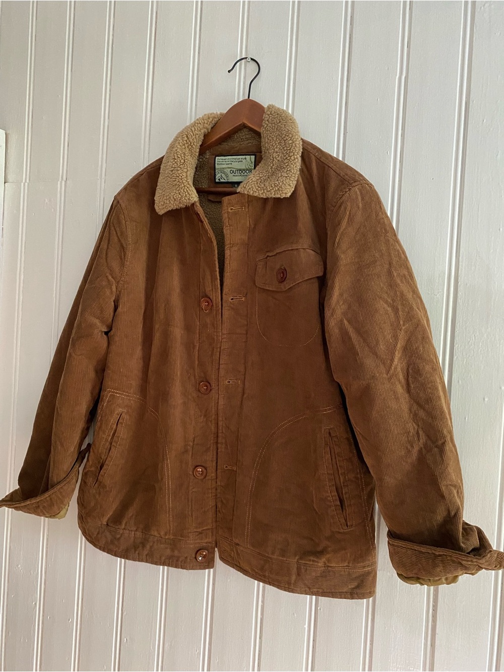 VINTAGE 90s outdoor fashion sports corduroy sherpa lined coat jacket unisex XL - Picture 3 of 10